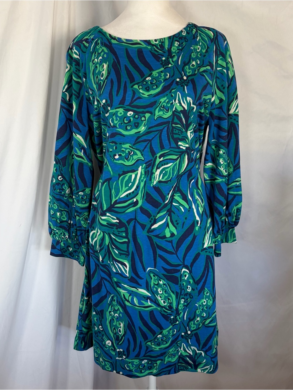 Lilly Pulitzer Elianna 3/4 sleeve Dress Indigo Breeze Shady Gators Blue/Green L - Picture 2 of 9